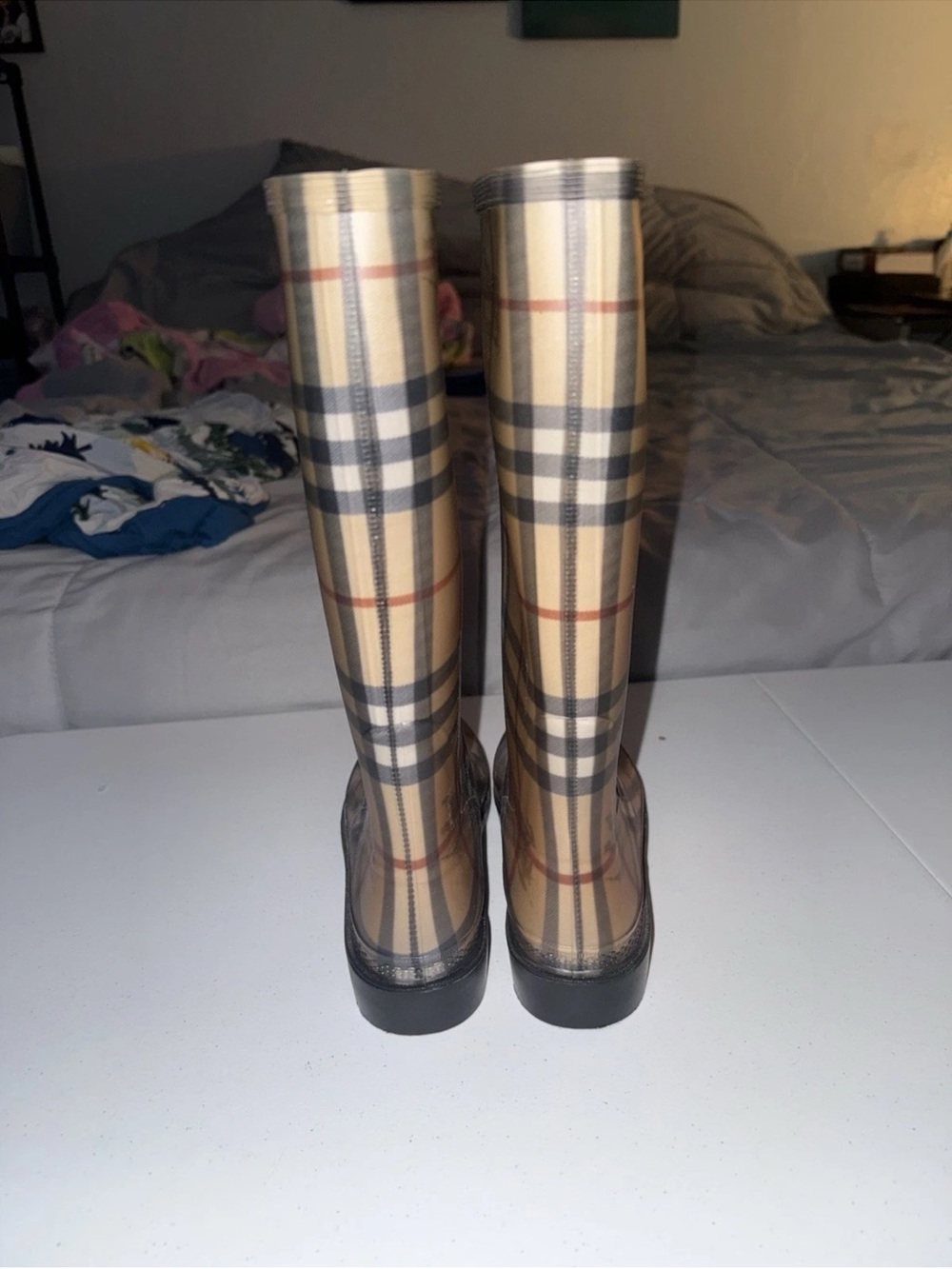 Burberry Beige Plaid Tall Rain Boots - Picture 4 of 10